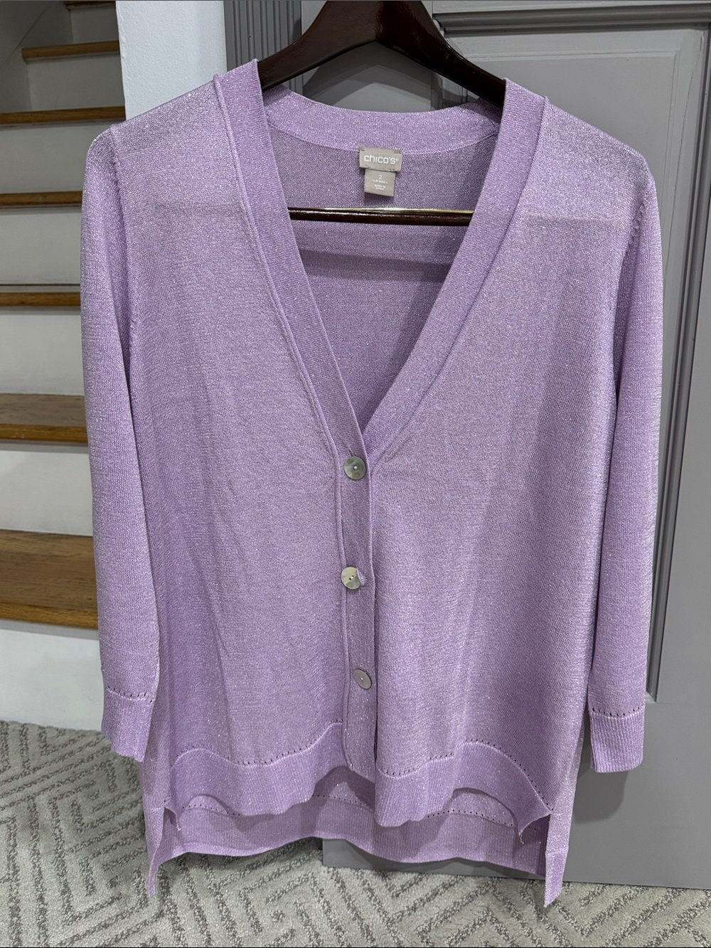 Chico's Lilac Sparkle V-Neck Button Cardigan-size 2